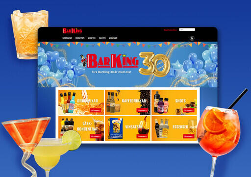 BarKing - Shots- och drinkspecialistens webbshop är uppbyggd i Yodo CMS & underhålls av oss på GoWeb